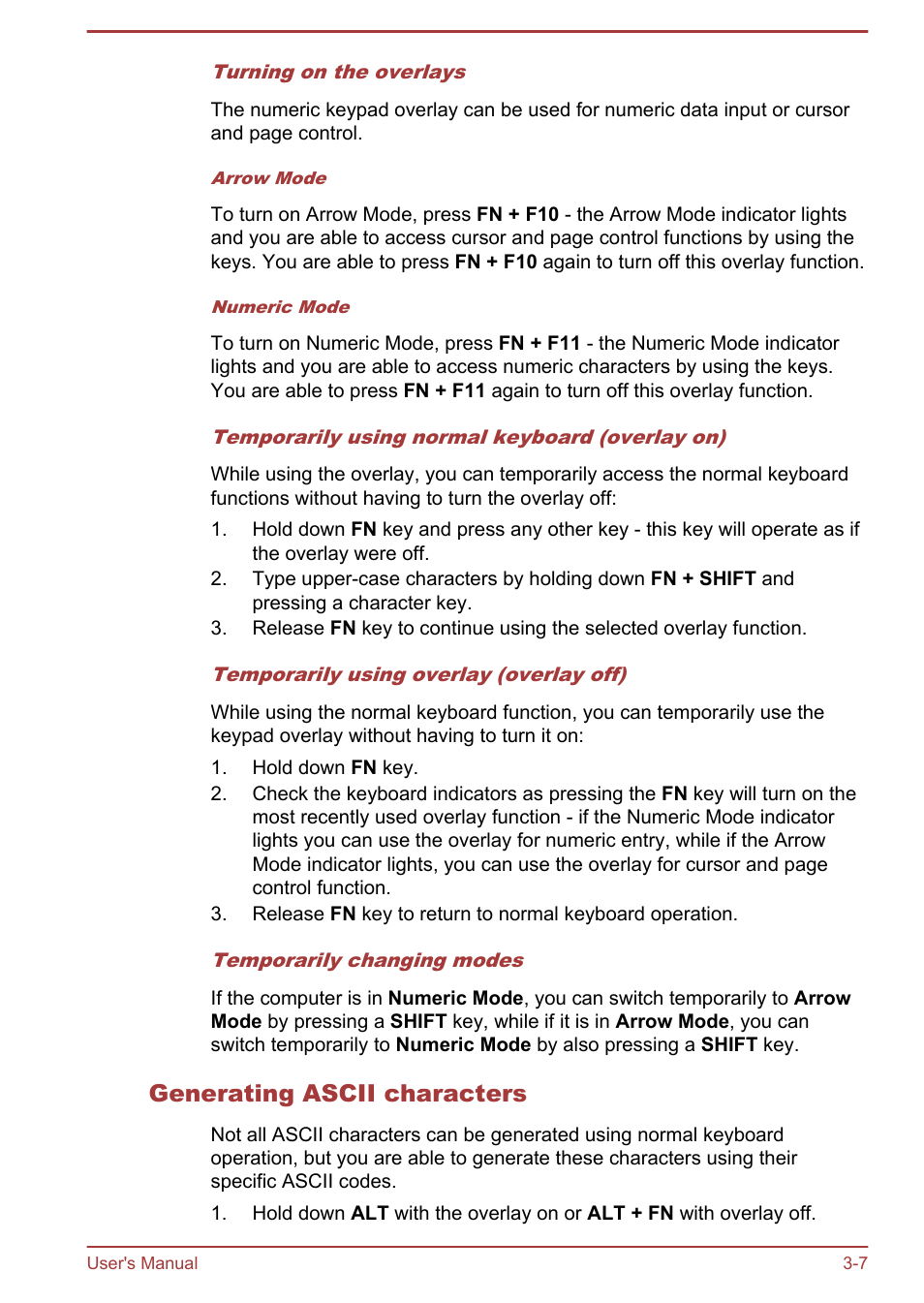 Generating ascii characters | Toshiba Portege R930 User Manual | Page 72 / 195