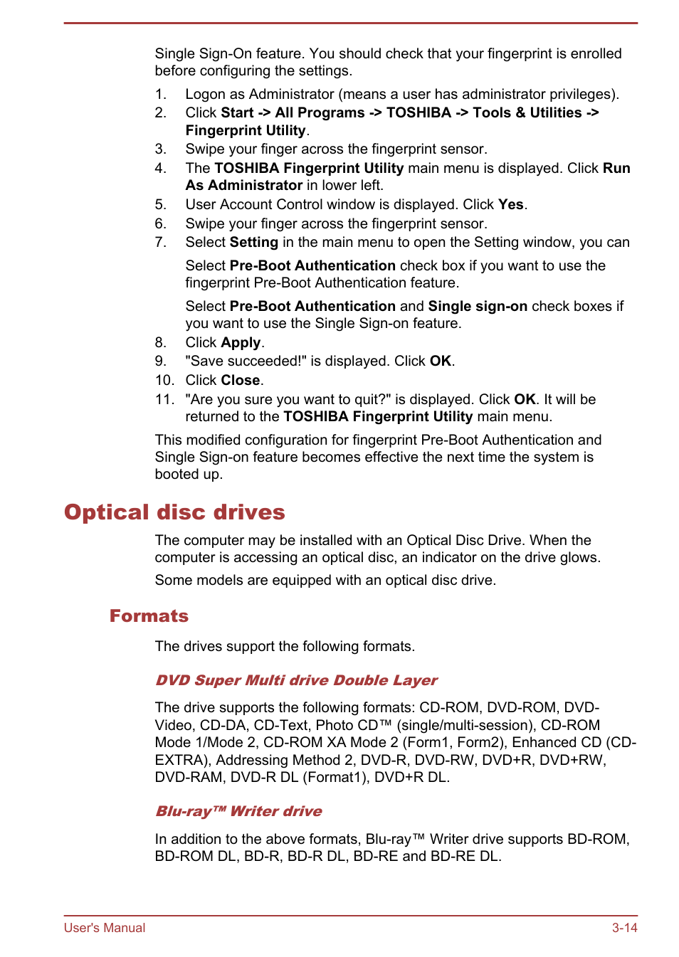 Optical disc drives, Formats, Optical disc drives -14 | Toshiba Portege R930 User Manual | Page 79 / 195