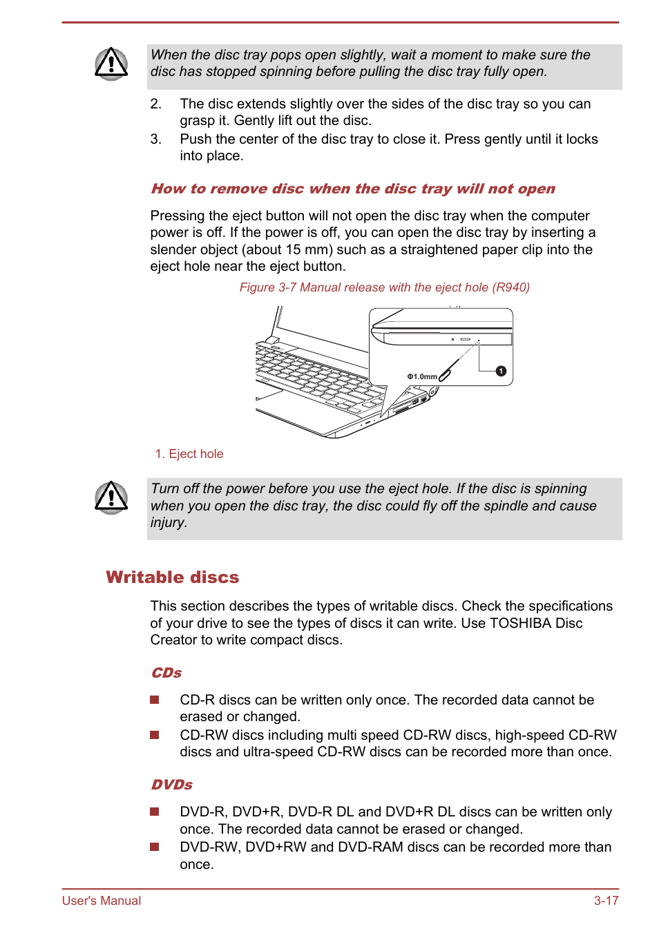 Writable discs | Toshiba Portege R930 User Manual | Page 82 / 195