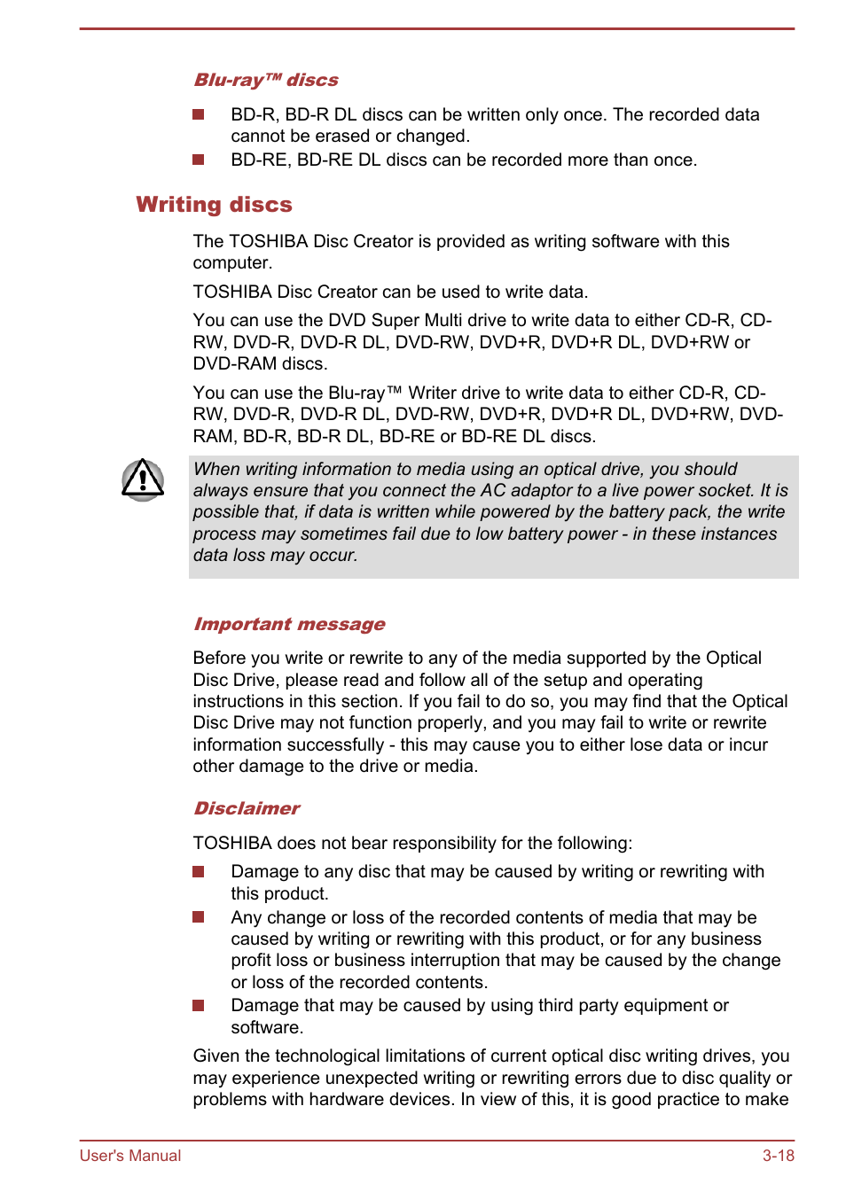 Writing discs | Toshiba Portege R930 User Manual | Page 83 / 195