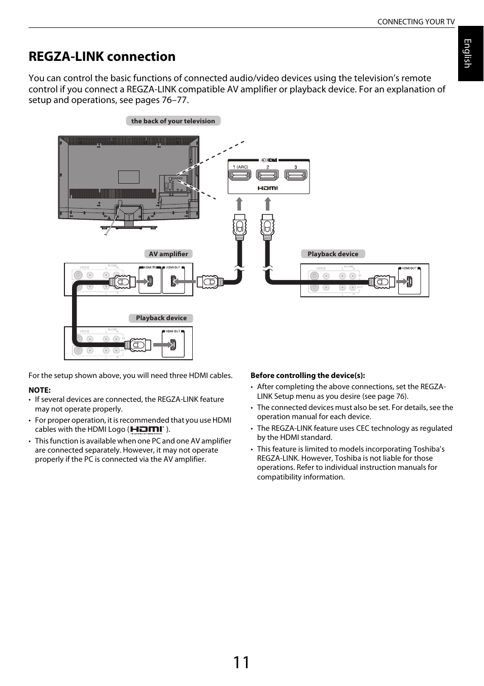 Regza-link connection | Toshiba XL975 User Manual | Page 11 / 92