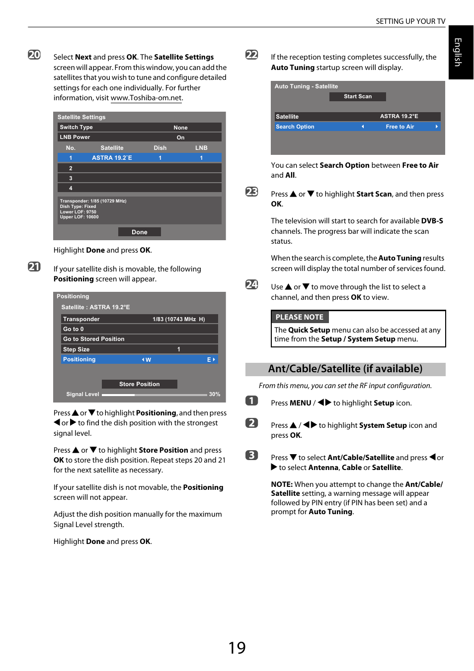 Ant/cable/satellite (if available), Engl ish | Toshiba XL975 User Manual | Page 19 / 92