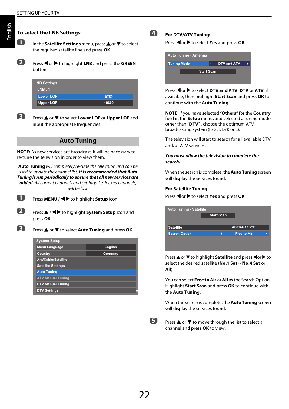 Auto tuning | Toshiba XL975 User Manual | Page 22 / 92