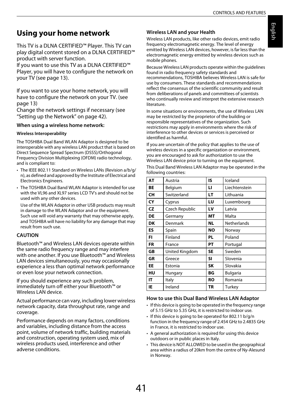 Using your home network | Toshiba XL975 User Manual | Page 41 / 92