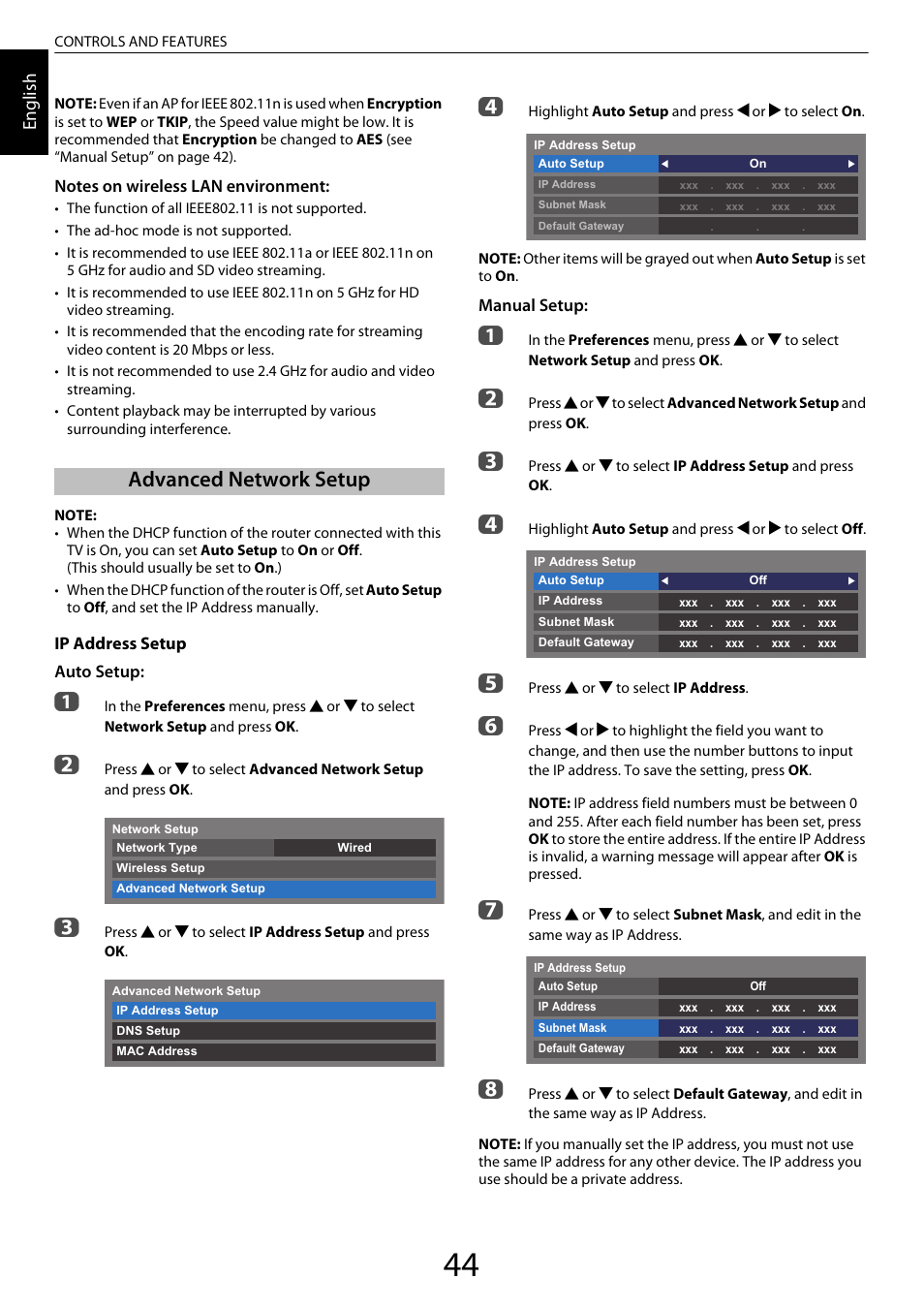 Advanced network setup | Toshiba XL975 User Manual | Page 44 / 92