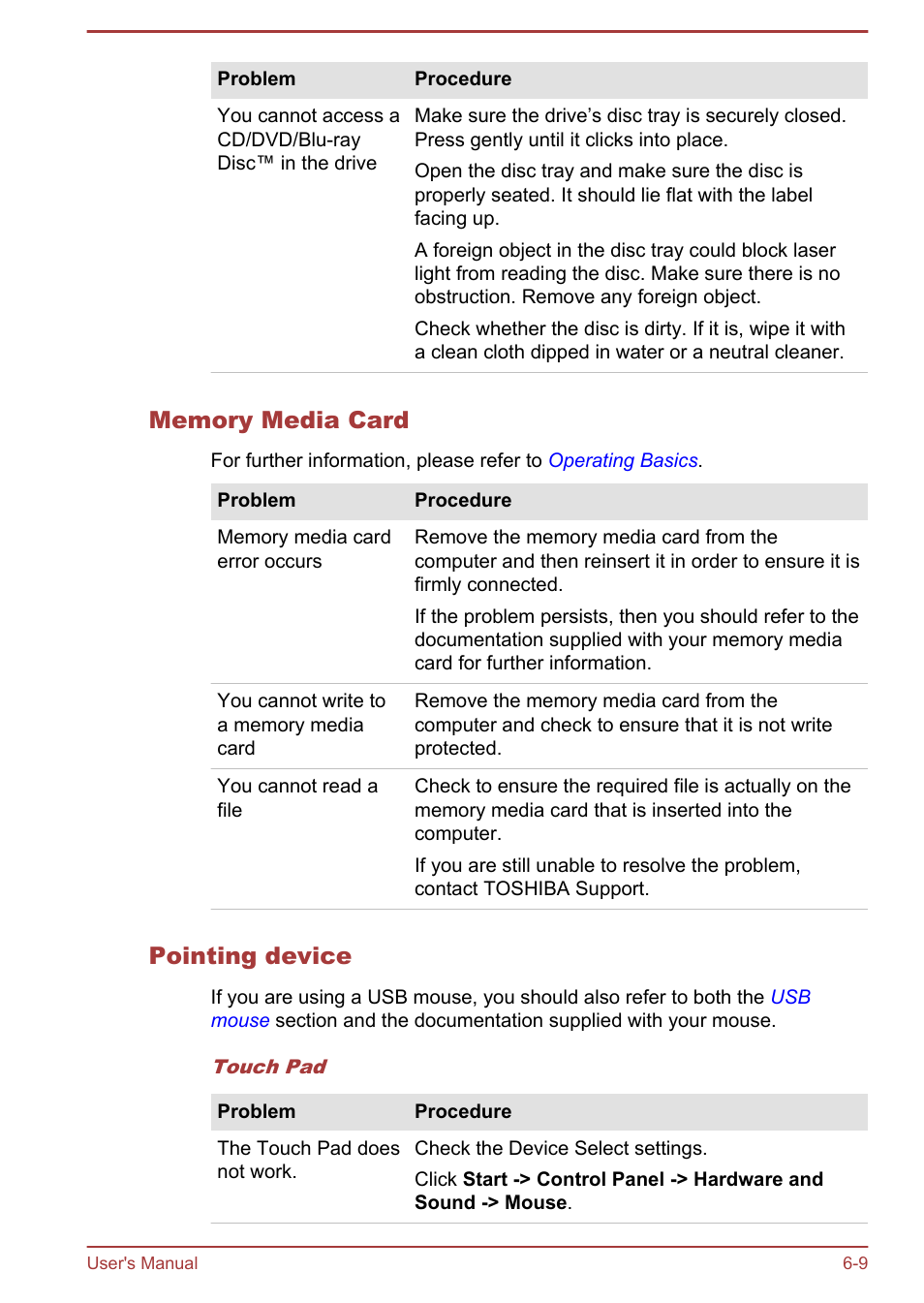 Memory media card, Pointing device | Toshiba Qosmio X70-B User Manual | Page 101 / 128