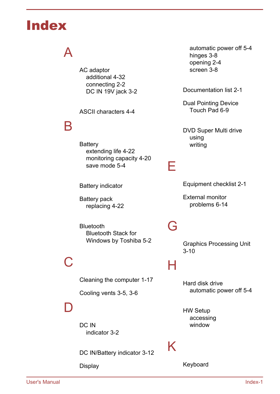 Index, Index a | Toshiba Qosmio X70-B User Manual | Page 126 / 128