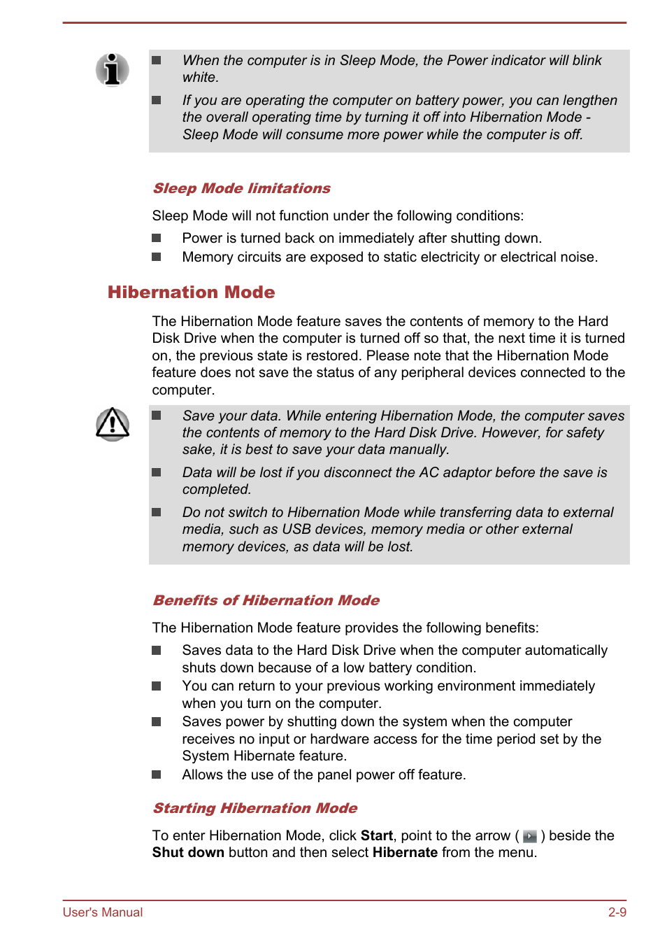 Hibernation mode | Toshiba Qosmio X70-B User Manual | Page 31 / 128