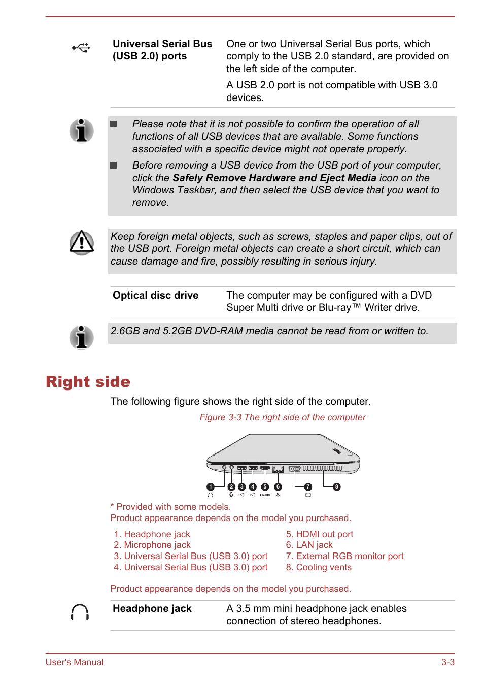 Right side, Right side -3 | Toshiba Qosmio X70-B User Manual | Page 35 / 128