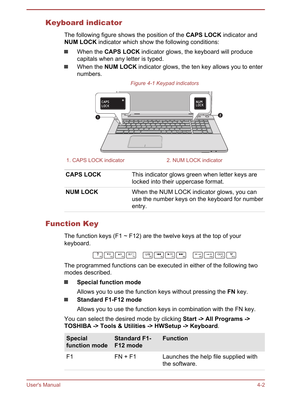 Keyboard indicator, Function key | Toshiba Qosmio X70-B User Manual | Page 47 / 128