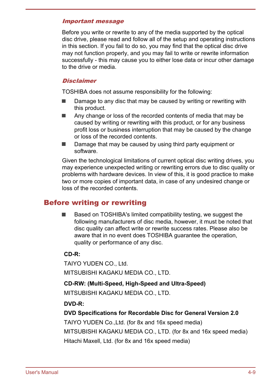 Before writing or rewriting | Toshiba Qosmio X70-B User Manual | Page 54 / 128