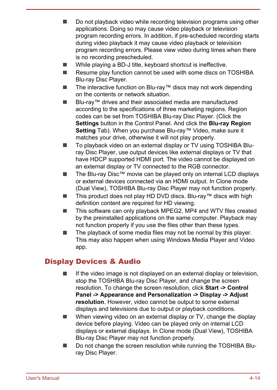 Display devices & audio | Toshiba Qosmio X70-B User Manual | Page 59 / 128