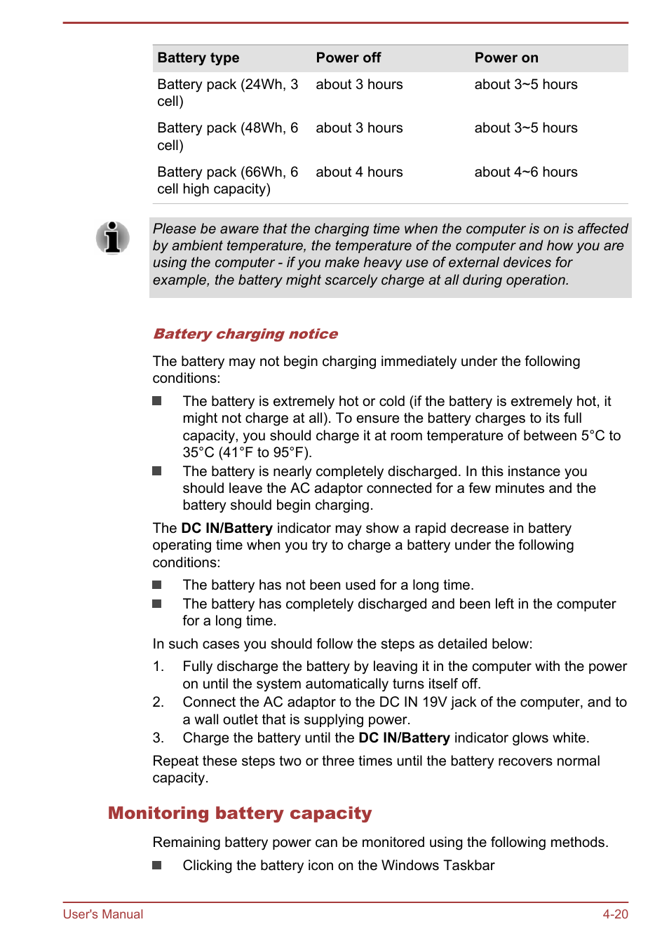 Monitoring battery capacity | Toshiba Qosmio X70-B User Manual | Page 65 / 128