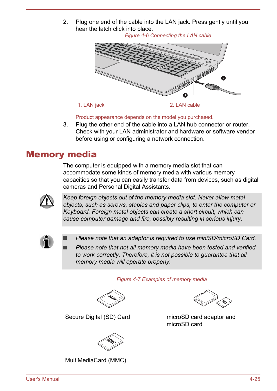 Memory media, Memory media -25 | Toshiba Qosmio X70-B User Manual | Page 70 / 128