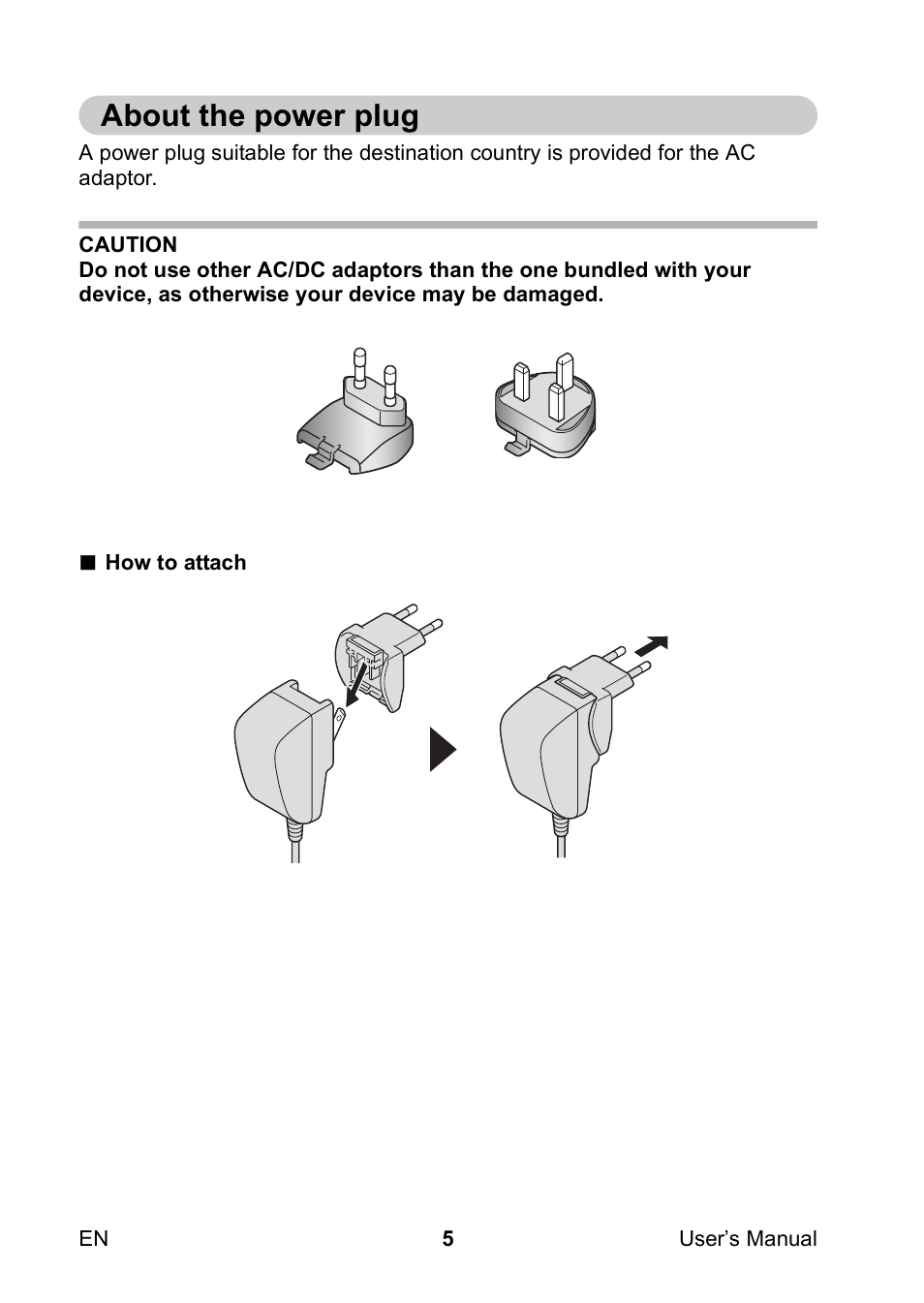 About the power plug | Toshiba Camileo SX900 User Manual | Page 16 / 75