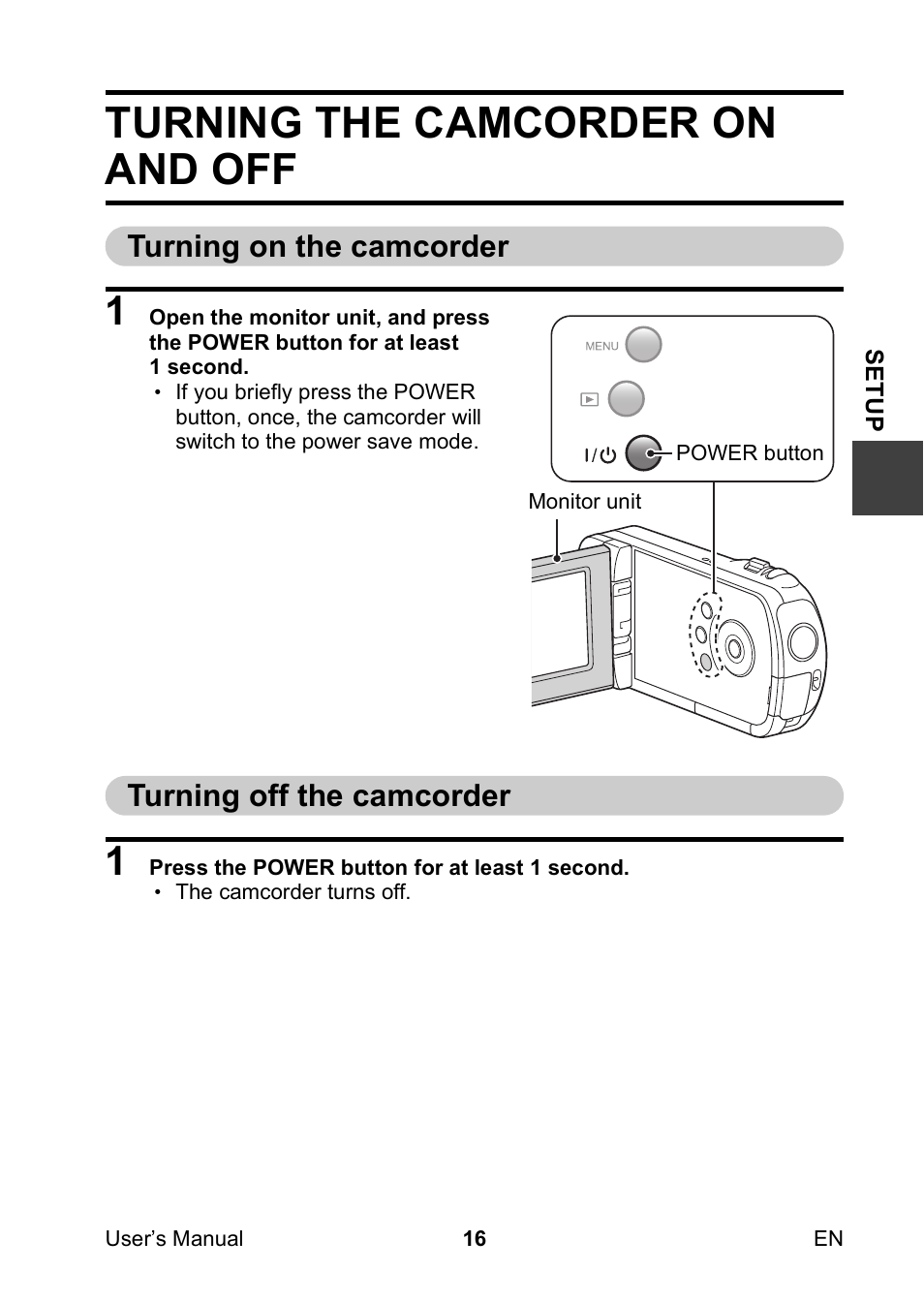 Turning the camcorder on and off, Turning on the camcorder, Turning off the camcorder | Turning on the camcorder turning off the camcorder | Toshiba Camileo SX900 User Manual | Page 27 / 75