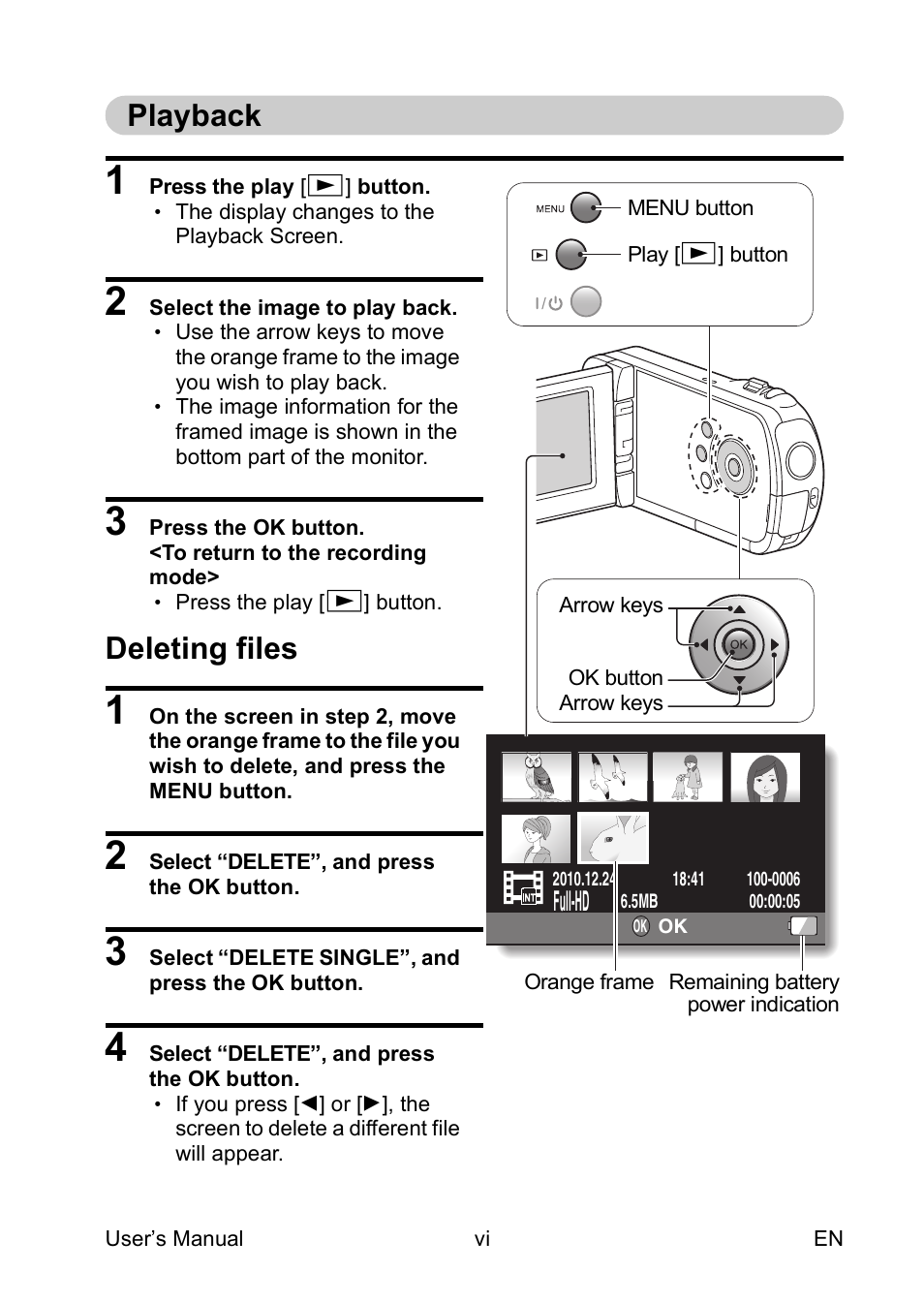 Playback, Deleting files | Toshiba Camileo SX900 User Manual | Page 7 / 75