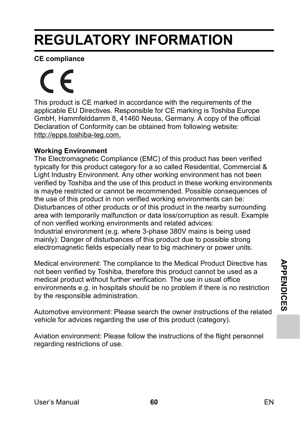 Regulatory information | Toshiba Camileo SX900 User Manual | Page 71 / 75