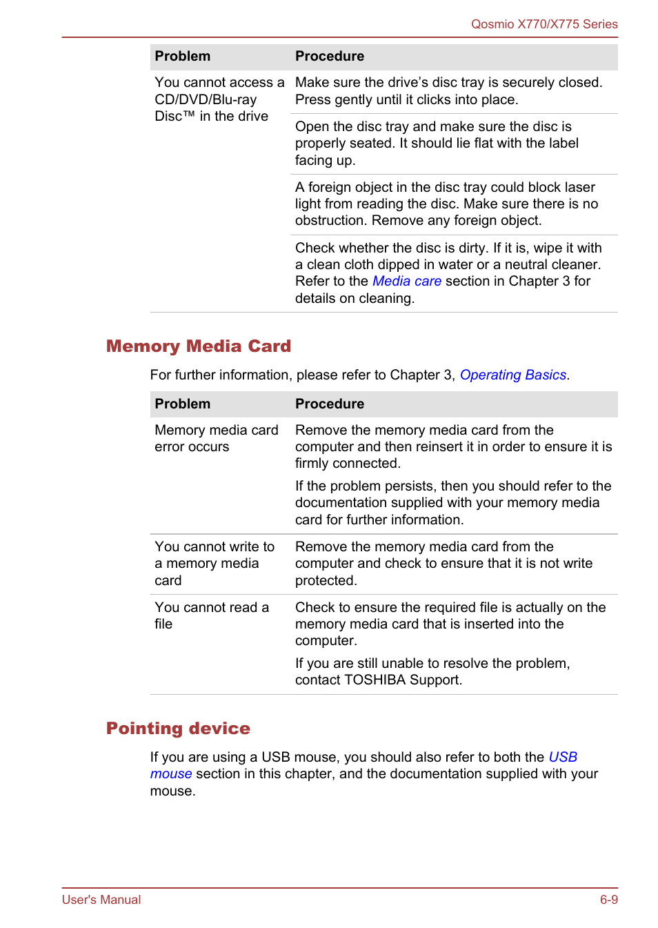 Memory media card, Pointing device | Toshiba Qosmio X770 User Manual | Page 137 / 170