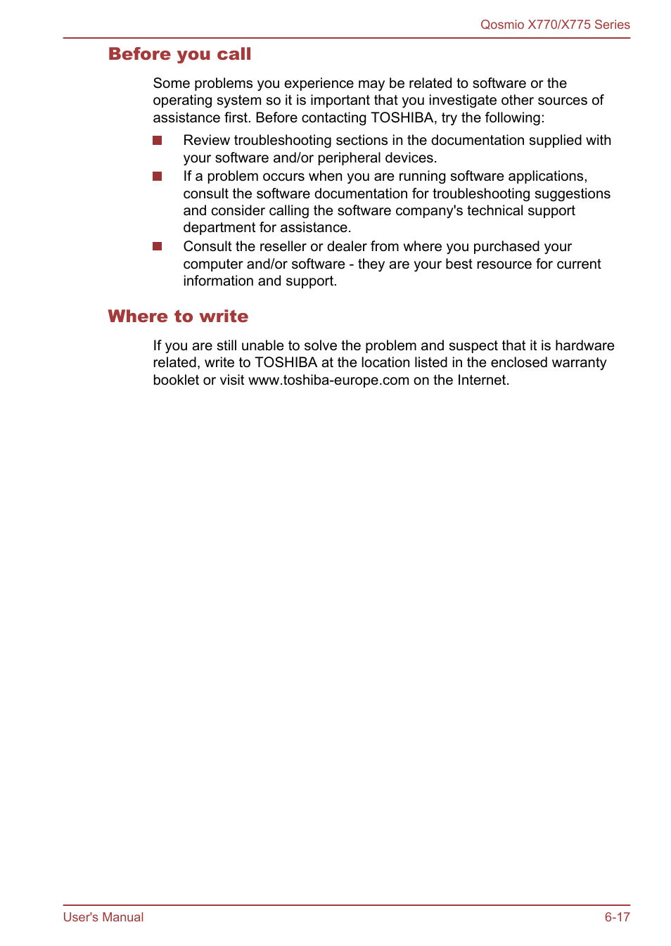 Before you call, Where to write | Toshiba Qosmio X770 User Manual | Page 145 / 170