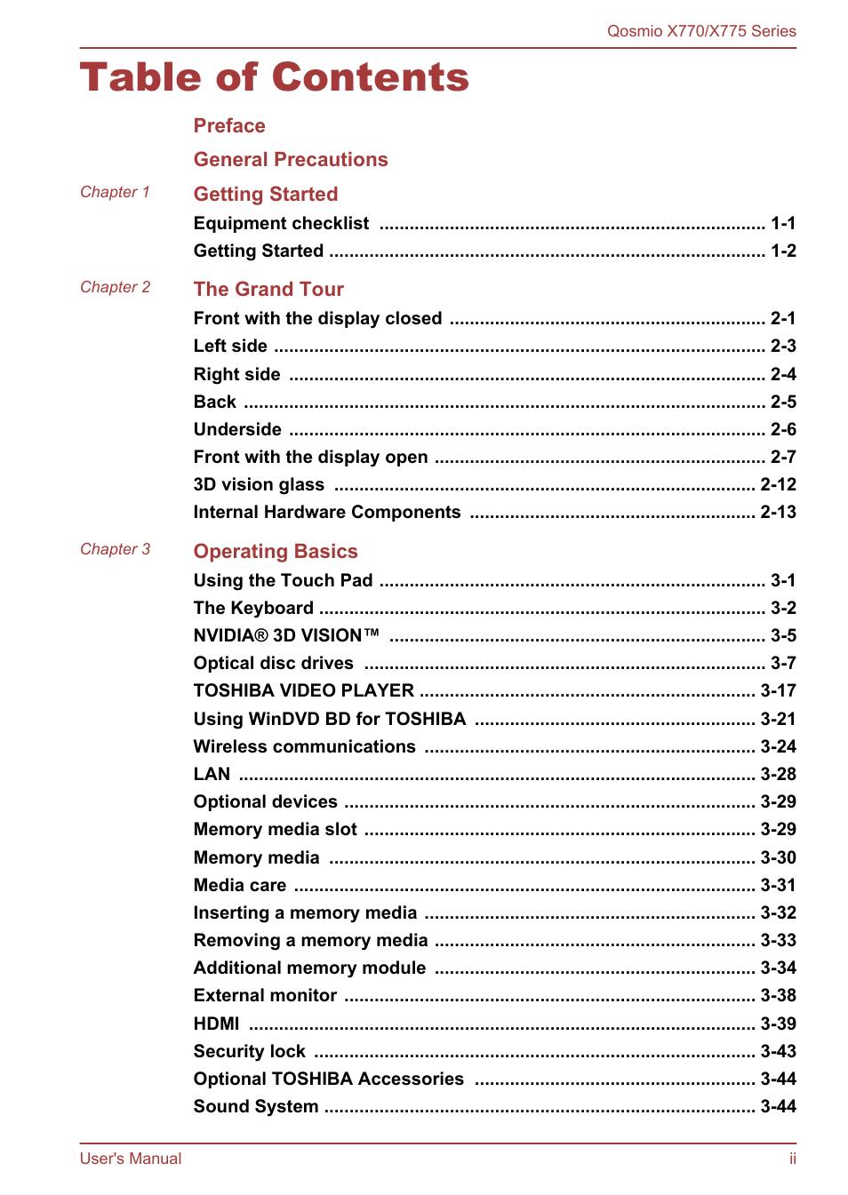 Toshiba Qosmio X770 User Manual | Page 2 / 170