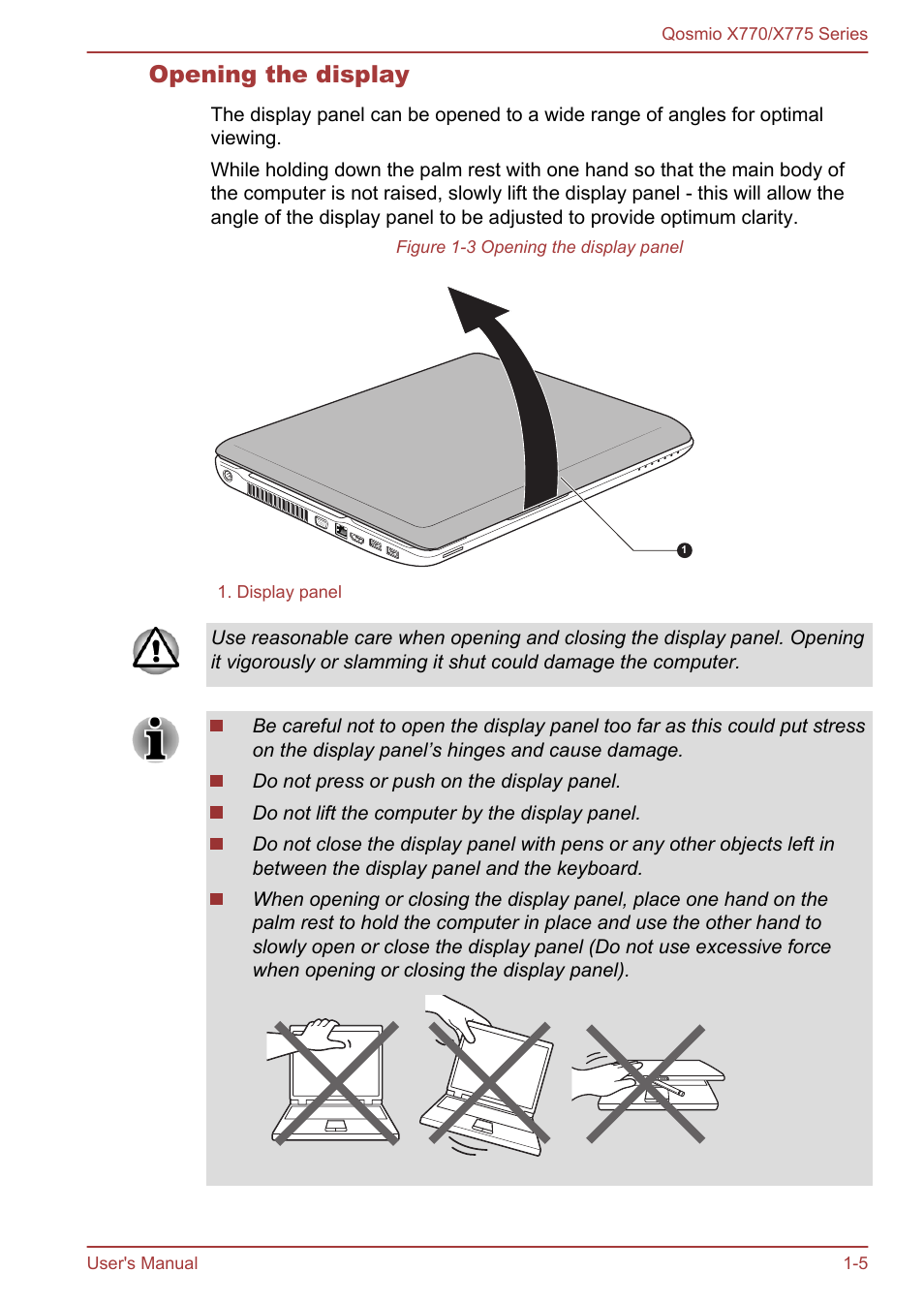 Opening the display | Toshiba Qosmio X770 User Manual | Page 20 / 170