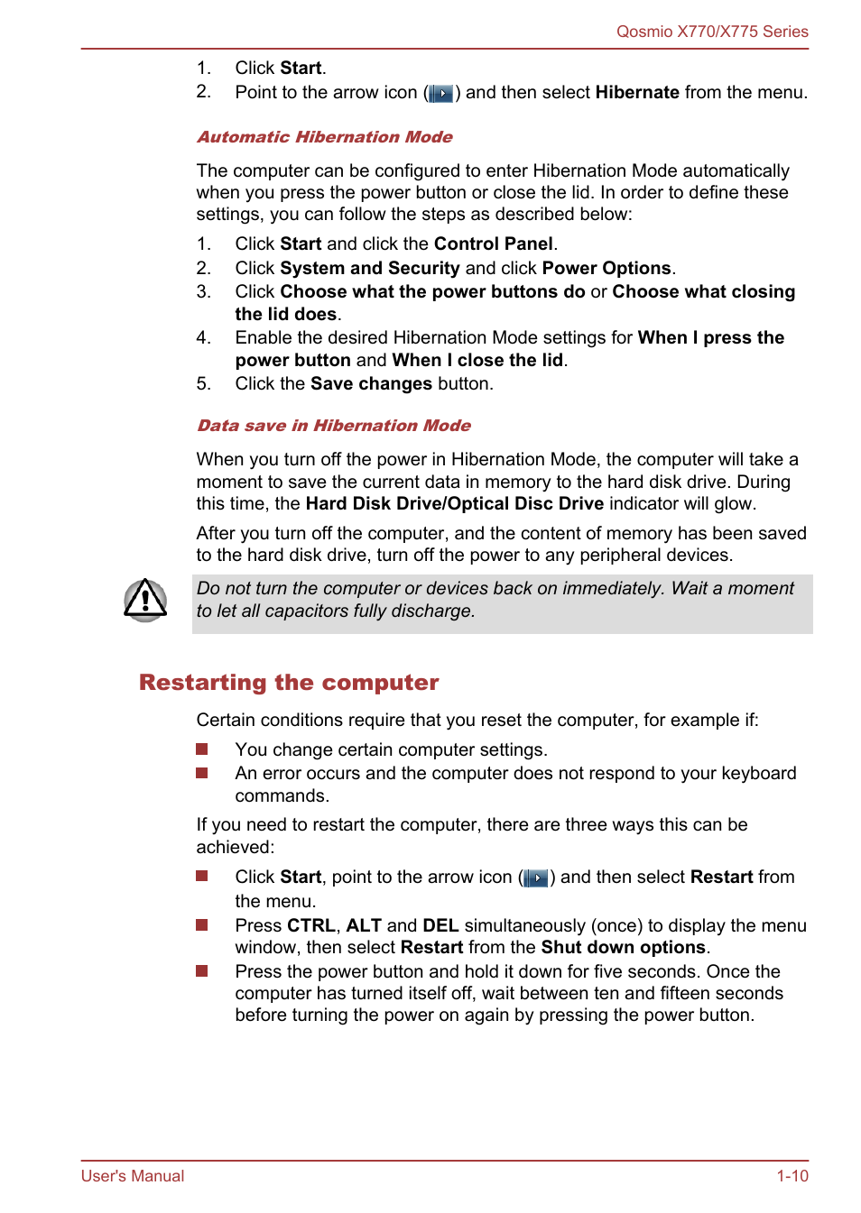 Restarting the computer | Toshiba Qosmio X770 User Manual | Page 25 / 170