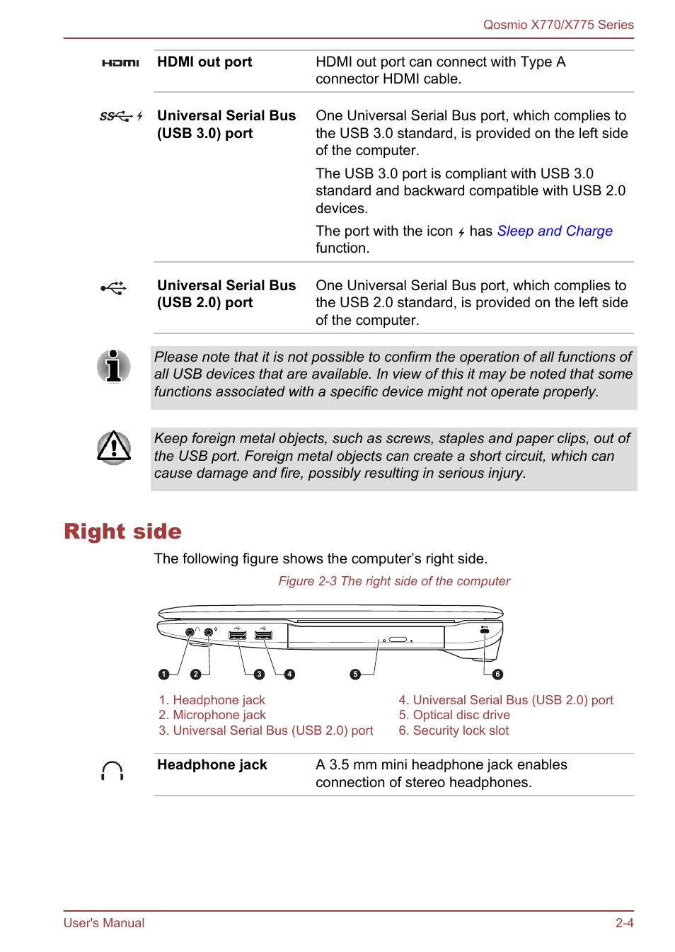 Right side, Right side -4 | Toshiba Qosmio X770 User Manual | Page 29 / 170