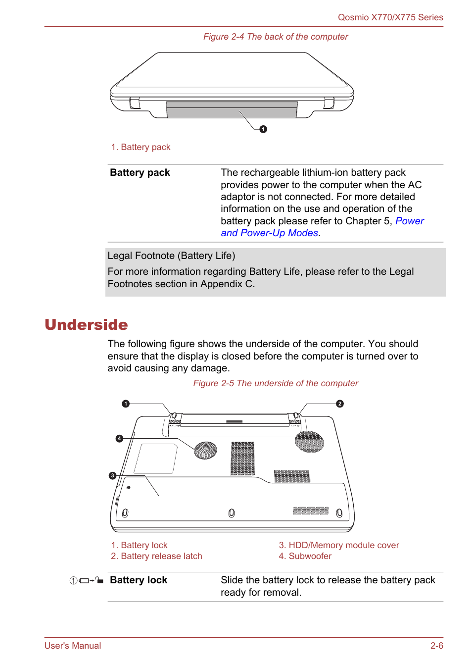 Underside, Underside -6 | Toshiba Qosmio X770 User Manual | Page 31 / 170