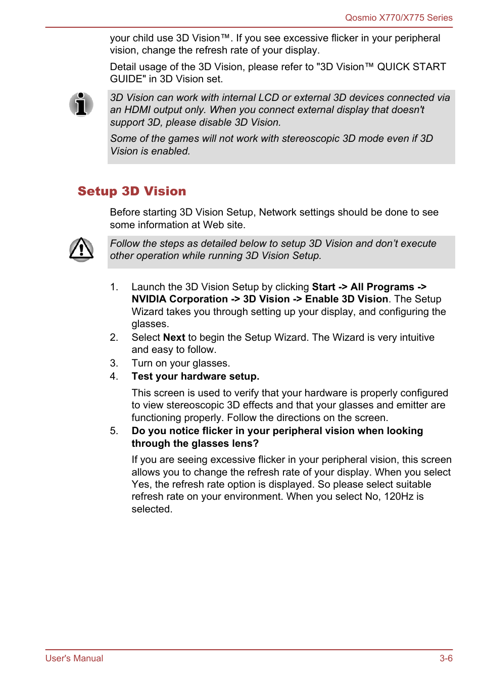 Setup 3d vision | Toshiba Qosmio X770 User Manual | Page 47 / 170