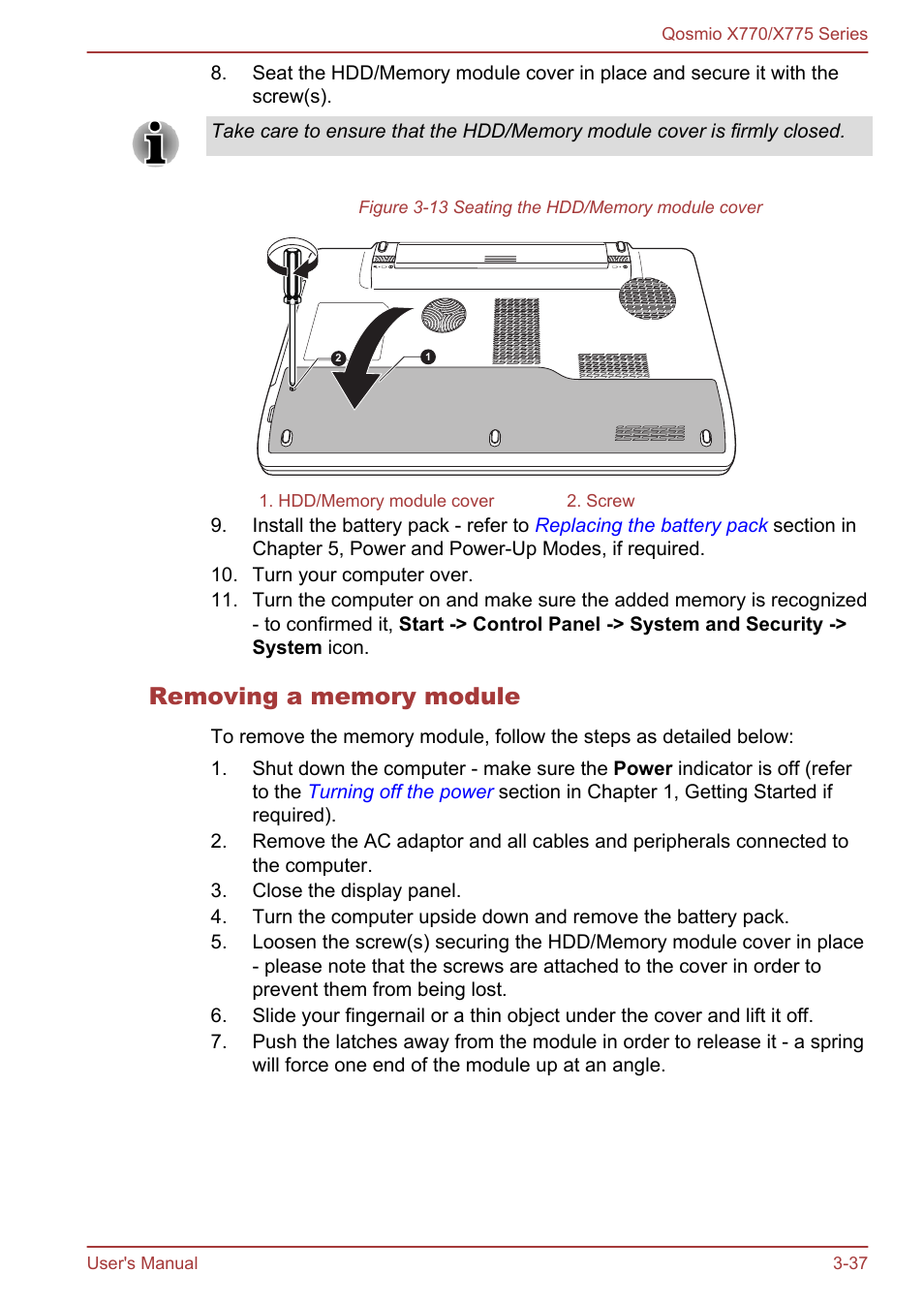 Removing a memory module | Toshiba Qosmio X770 User Manual | Page 78 / 170