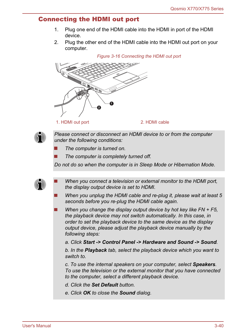 Connecting the hdmi out port | Toshiba Qosmio X770 User Manual | Page 81 / 170