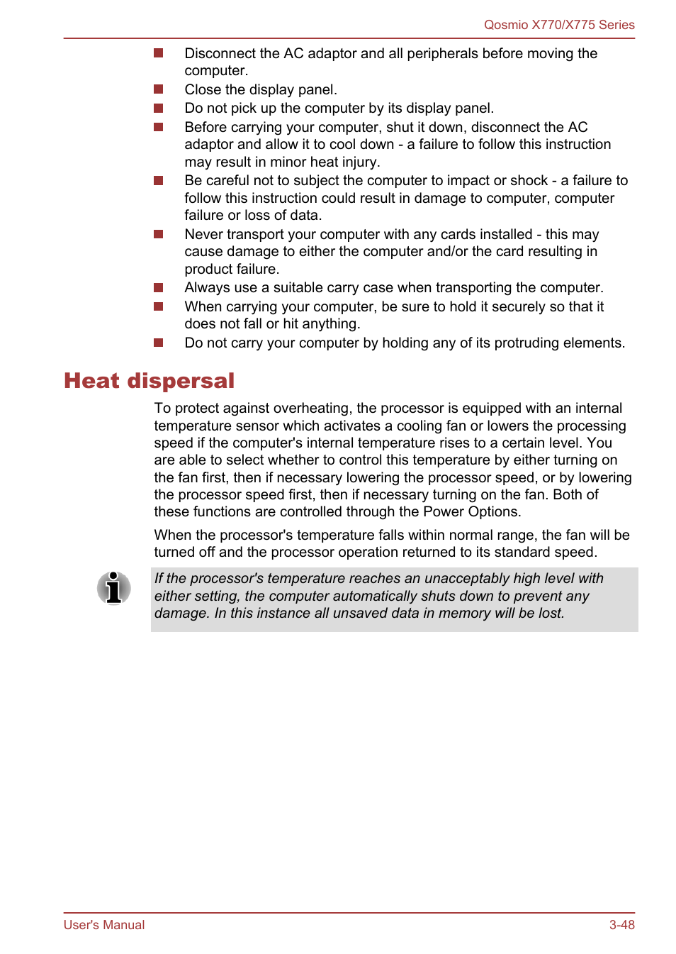 Heat dispersal, Heat dispersal -48 | Toshiba Qosmio X770 User Manual | Page 89 / 170