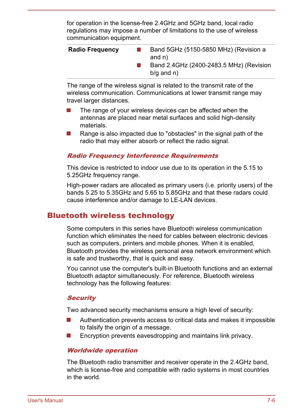Bluetooth wireless technology | Toshiba Satellite U50-A User Manual | Page 105 / 120