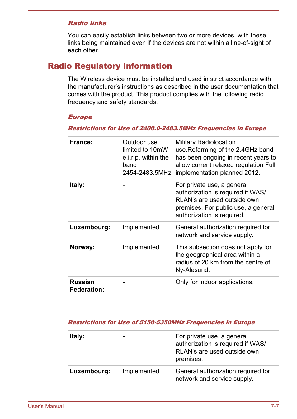 Radio regulatory information | Toshiba Satellite U50-A User Manual | Page 106 / 120