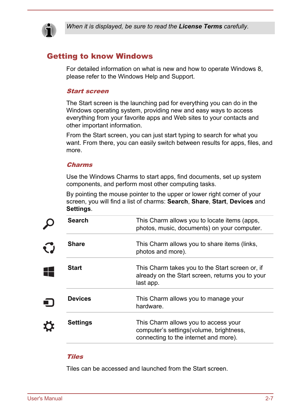 Getting to know windows | Toshiba Satellite U50-A User Manual | Page 24 / 120