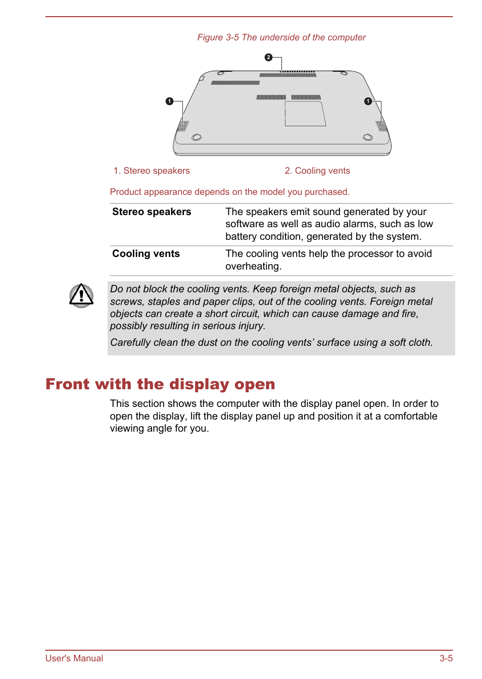 Front with the display open, Front with the display open -5 | Toshiba Satellite U50-A User Manual | Page 34 / 120