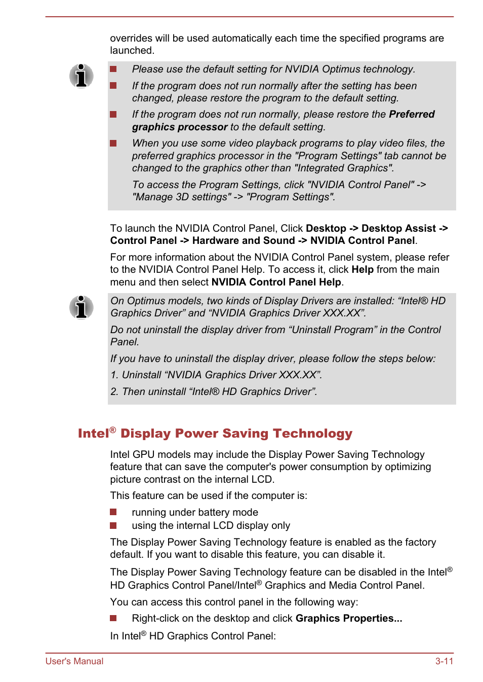 Intel® display power saving technology, Intel, Display power saving technology | Toshiba Satellite U50-A User Manual | Page 40 / 120