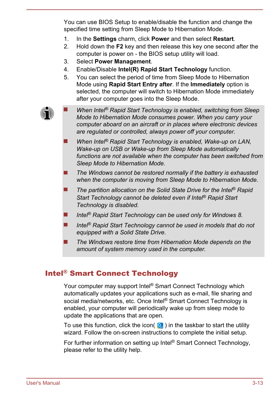 Intel® smart connect technology, Intel, Smart connect technology | Toshiba Satellite U50-A User Manual | Page 42 / 120