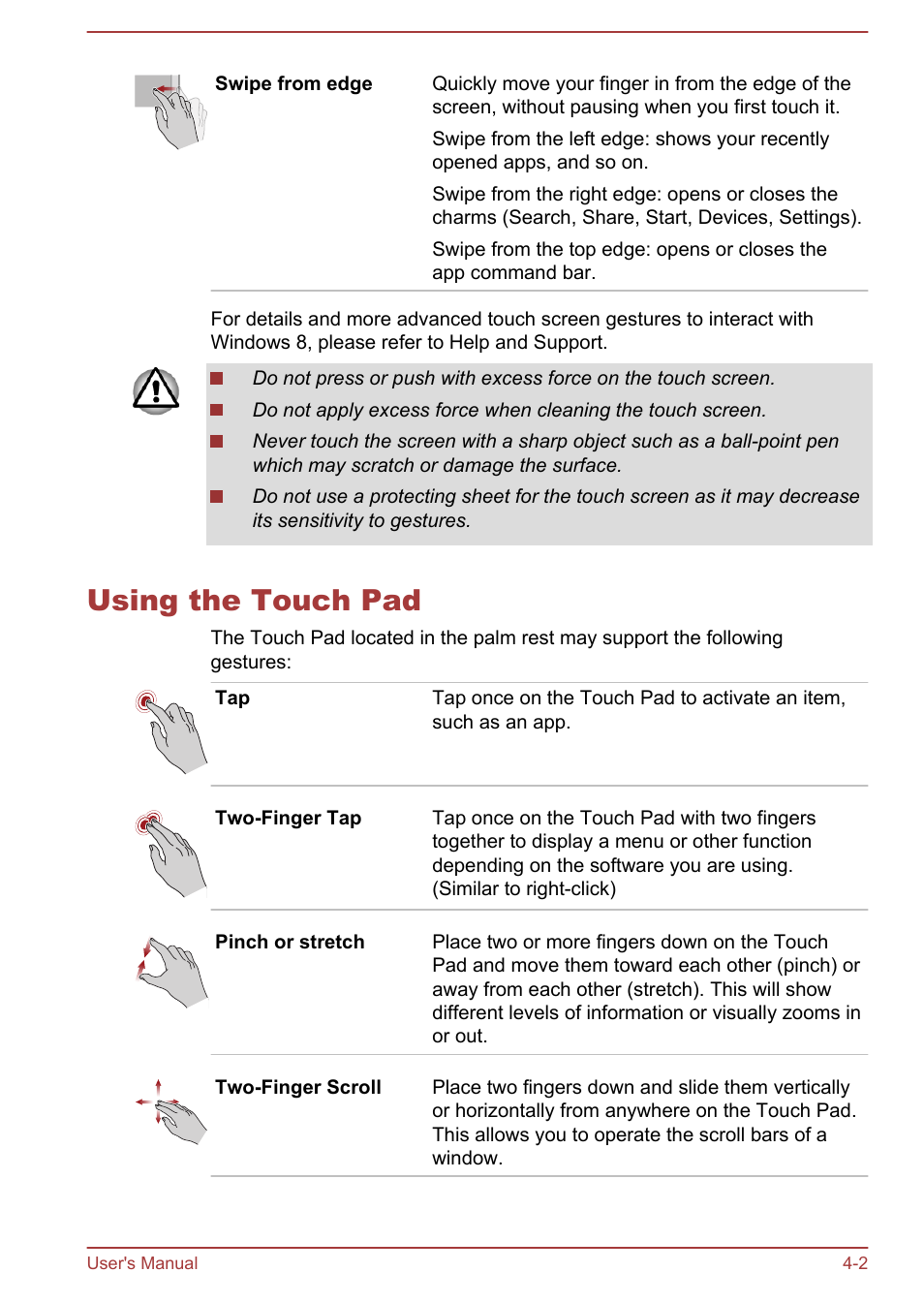 Using the touch pad, Using the touch pad -2 | Toshiba Satellite U50-A User Manual | Page 47 / 120