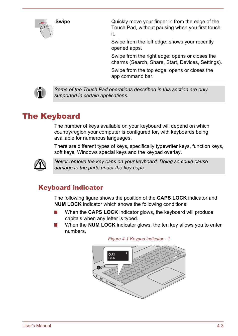 The keyboard, Keyboard indicator, The keyboard -3 | Toshiba Satellite U50-A User Manual | Page 48 / 120