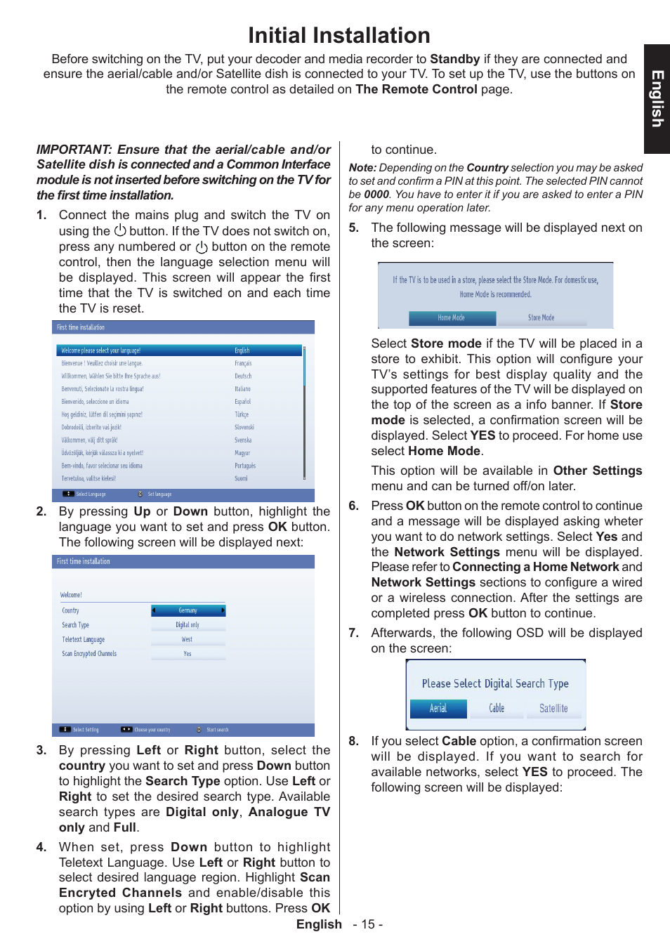 Initial installation, English | Toshiba T5445 User Manual | Page 15 / 60