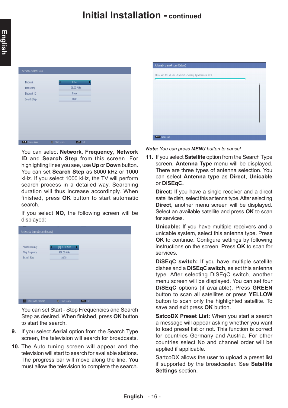Initial installation, English, Continued | Toshiba T5445 User Manual | Page 16 / 60