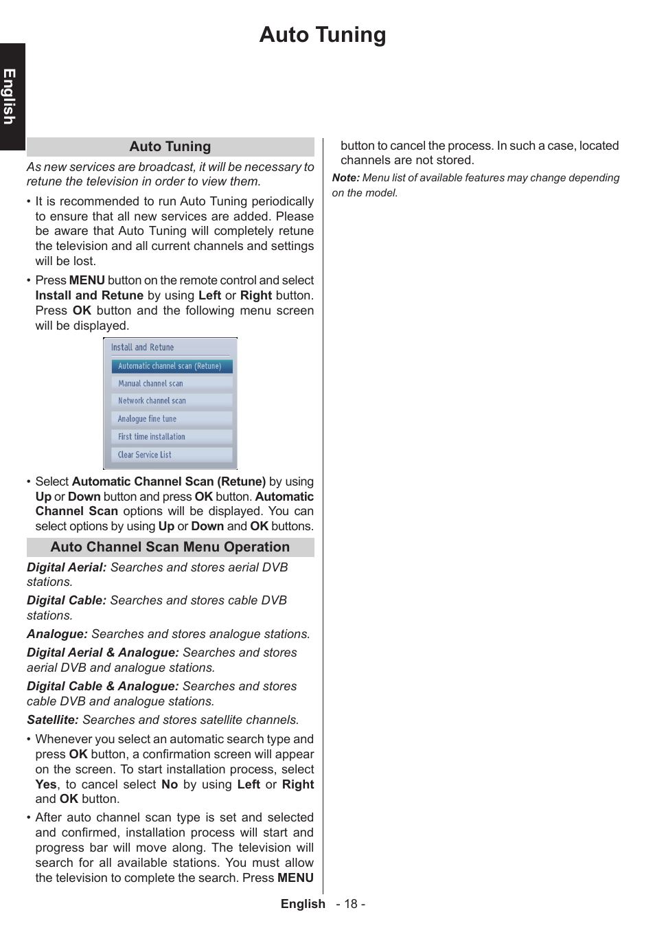 Auto tuning, English | Toshiba T5445 User Manual | Page 18 / 60