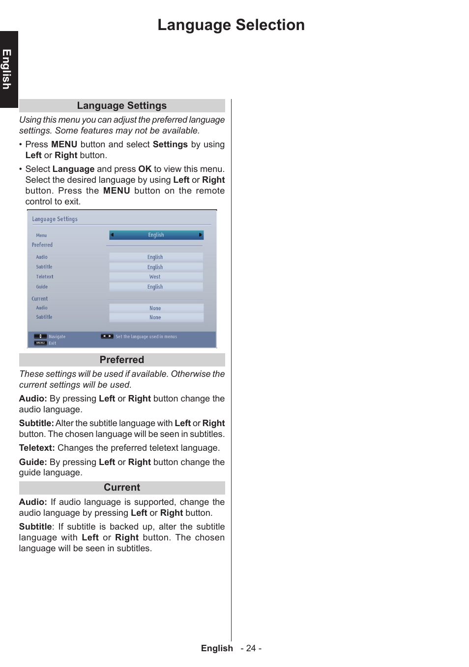 Language selection, English | Toshiba T5445 User Manual | Page 24 / 60