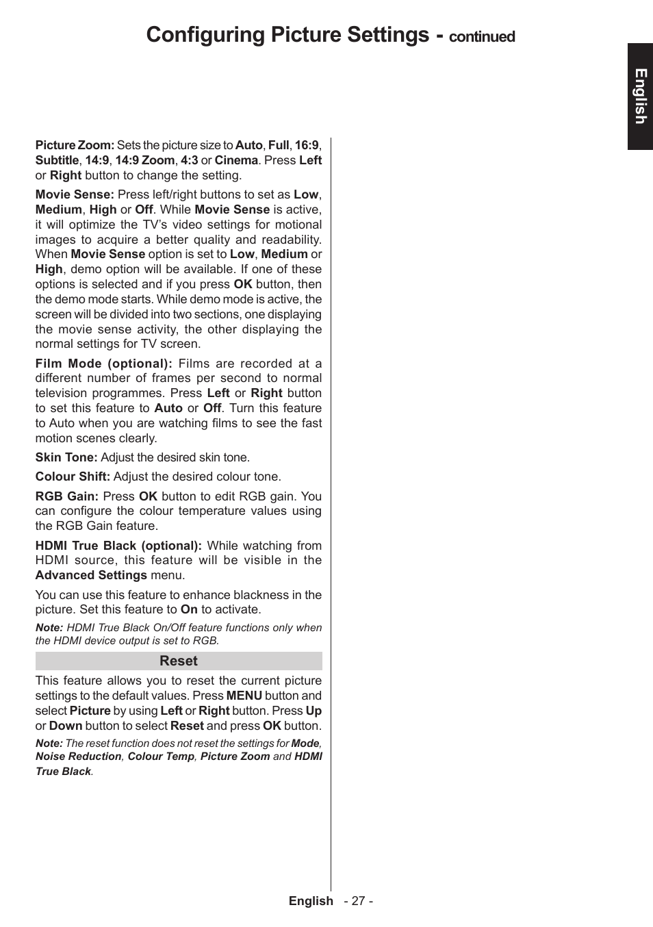 Configuring picture settings, English, Continued | Toshiba T5445 User Manual | Page 27 / 60