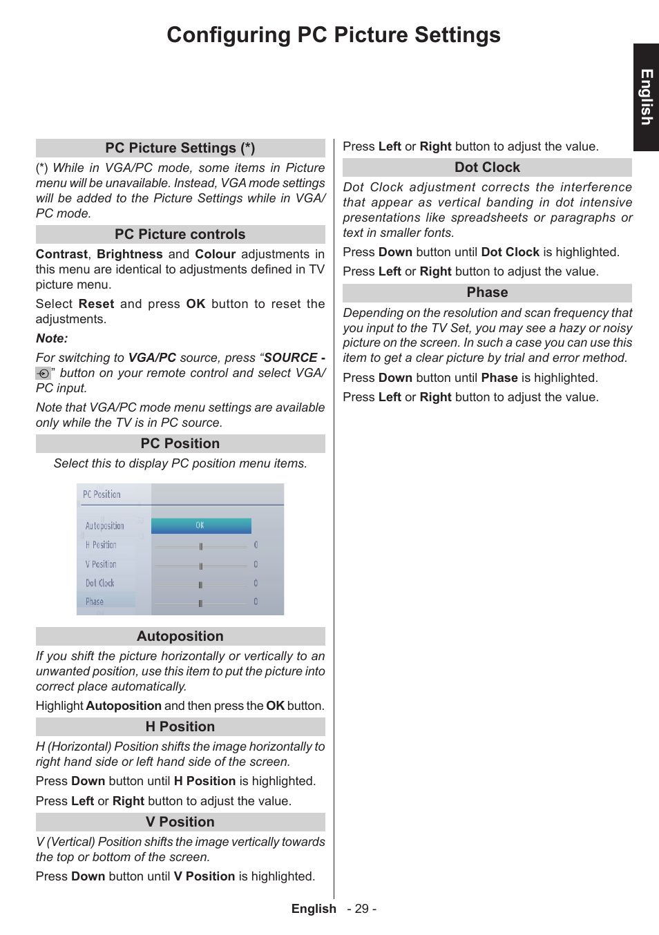 Configuring pc picture settings, English | Toshiba T5445 User Manual | Page 29 / 60
