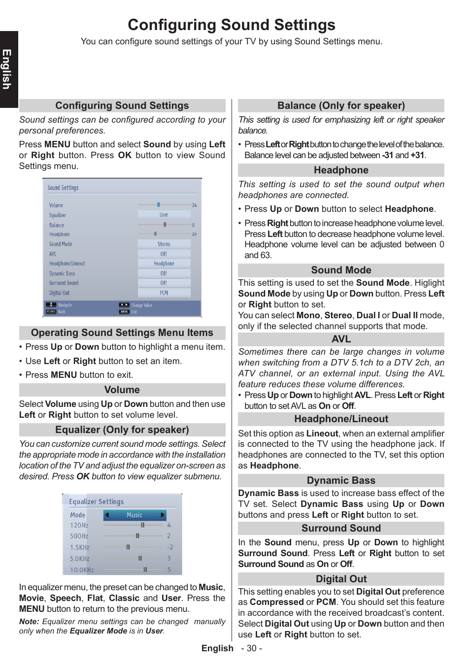 Configuring sound settings, English | Toshiba T5445 User Manual | Page 30 / 60