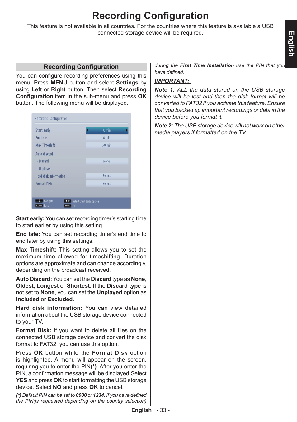 Recording configuration, English | Toshiba T5445 User Manual | Page 33 / 60