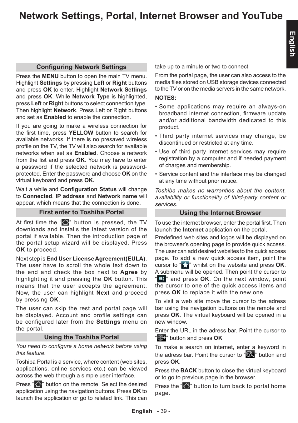 English | Toshiba T5445 User Manual | Page 39 / 60